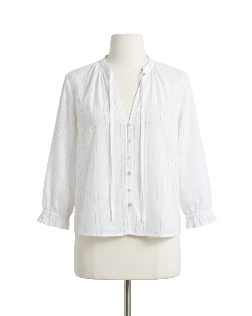 NEW BELLA DAHL 3/4 sleeve tie neck blouse in white